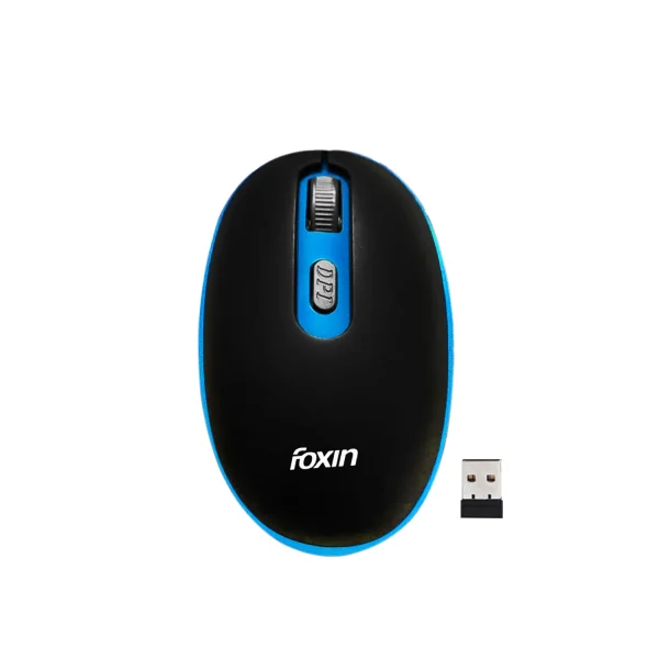 FOXIN Wireless Mouse FWM-9099 | Optical Mouse for Laptop PC, Nano USB Receiver, 2.4 GHz, 1600 DPI Sensor, Durable Design, Clickable Scroll Wheel, For Comfortable Grip, Plug & Play, Vibrant Blue
